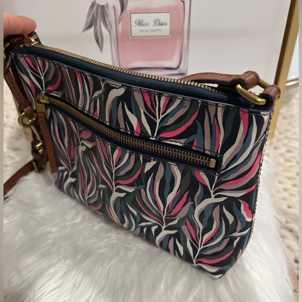Fossil Multicolor Floral Print Leather Trim Crossbody Shoulder Bag boho - Picture 8 of 15